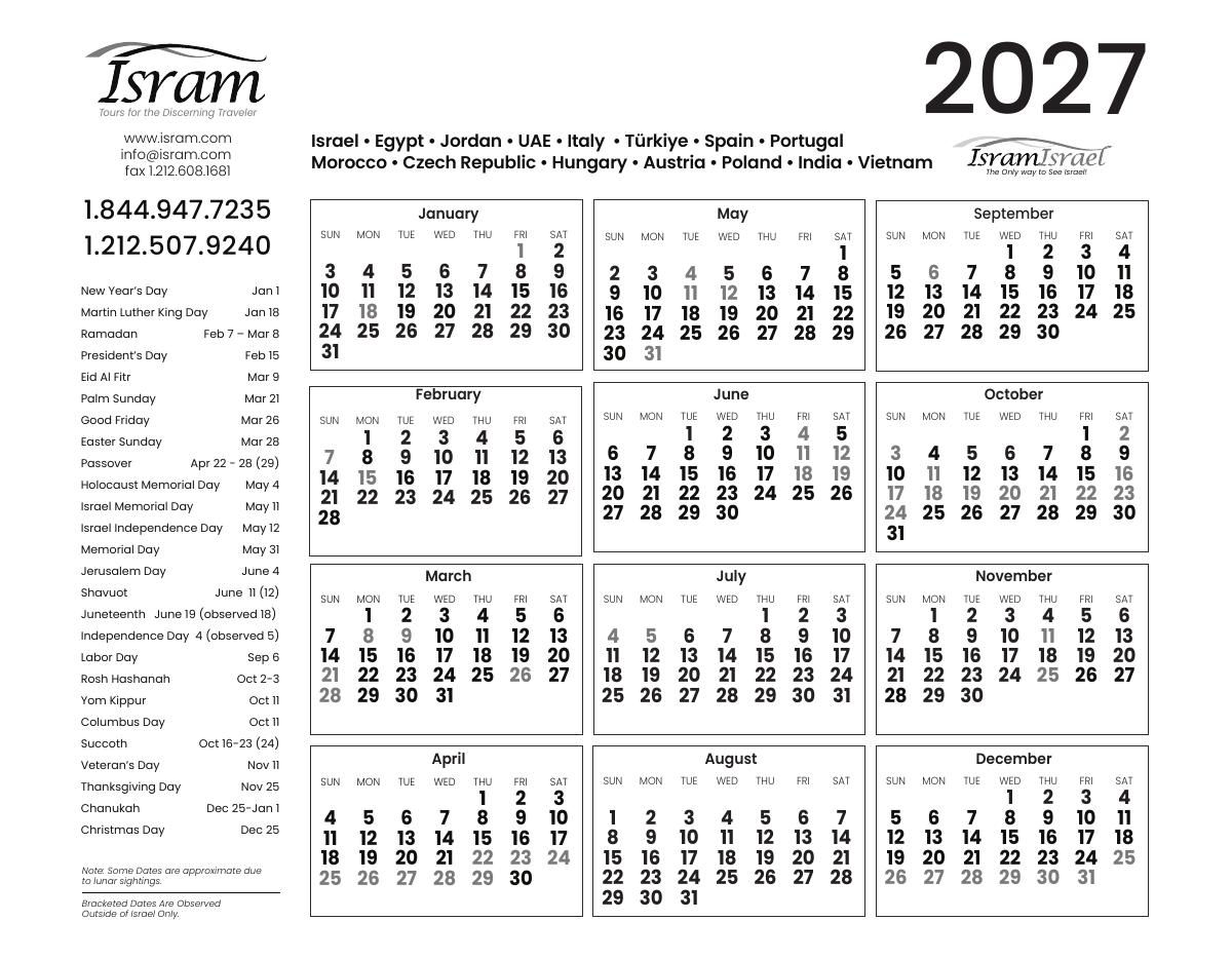 2027 travel calendar - black and white