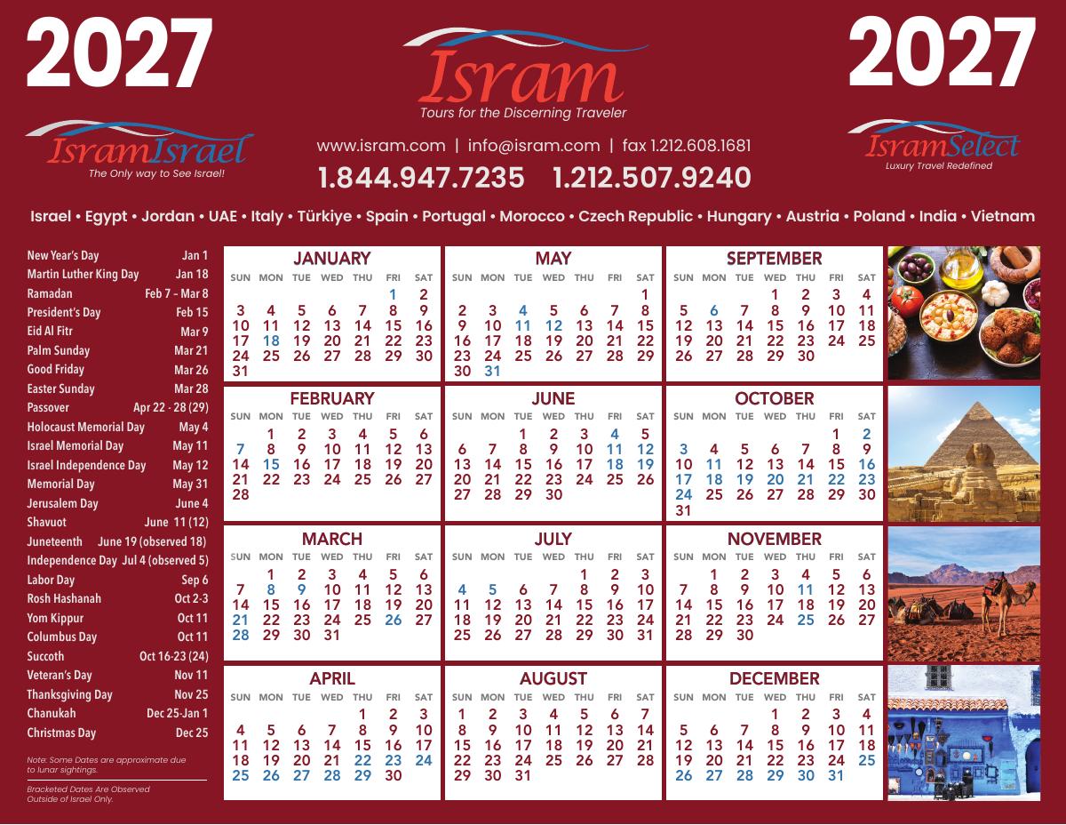 2027 travel calendar - color