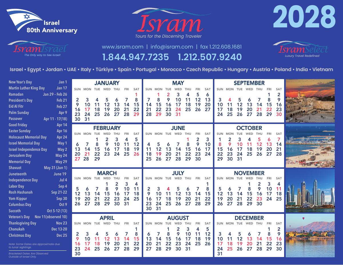 2028 travel calendar - color